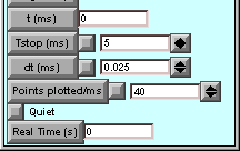 RunControl:  t, Tstop, dt, Points plotted/ms